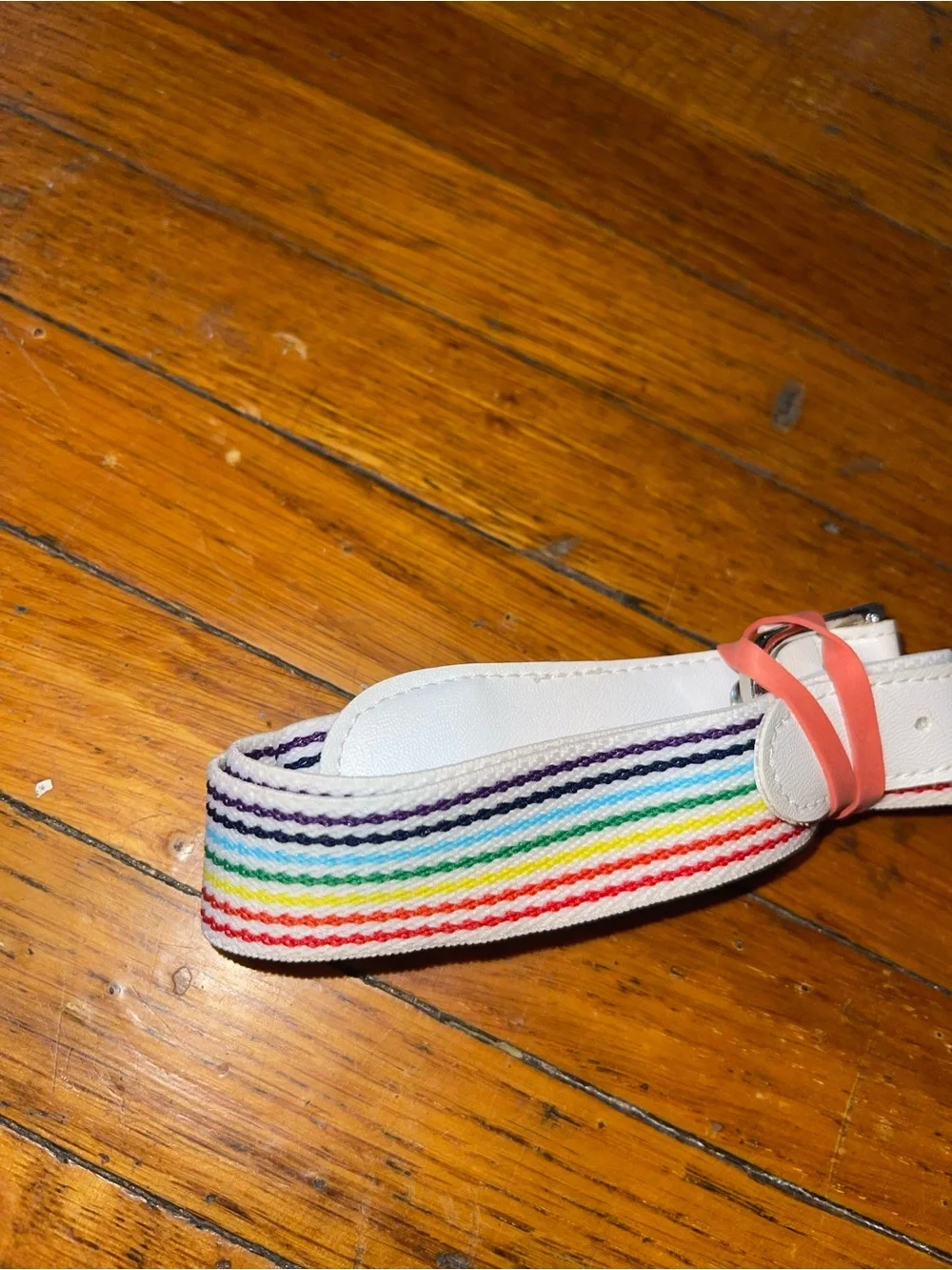 Unisex Vintaged Rainbow Stripe Elastic Belt with White Faux Leather